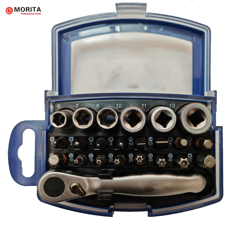 Cacciavite e presa di corrente e bit set 1/4" drive 25 pcs acciaio S2/CR-V con giratore cintura clip Mini chiavetta